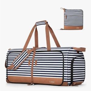 NWOT - Striped Blue and Brown Duffel Bag